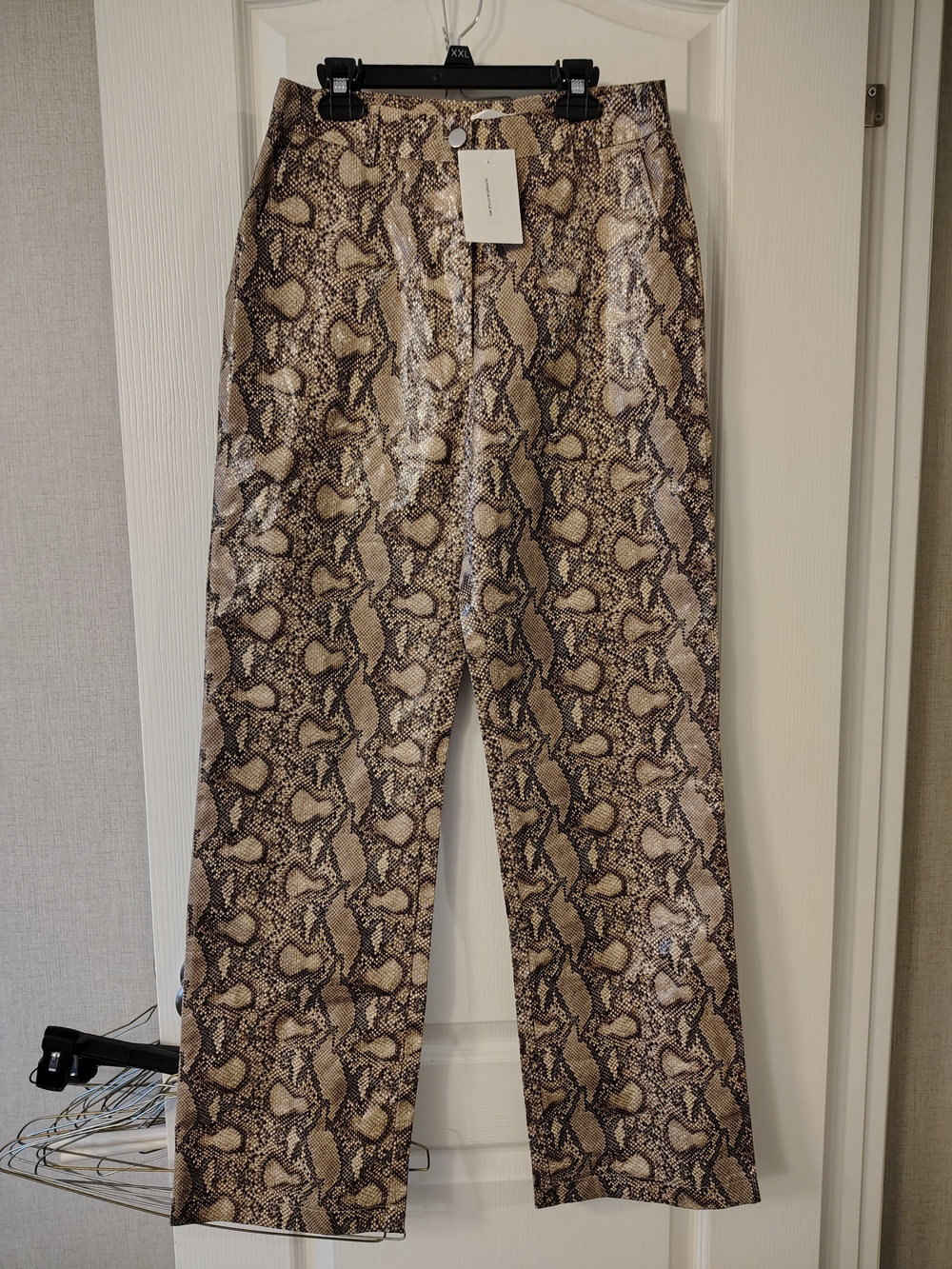 High-Rise Straight-Leg Snake Print Pants - Brown/Beige
